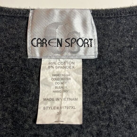 𝅺caren Sport gray short sleeve T-shirt lace embellished sleeves scoop neck SZ 3X - Picture 6 of 8